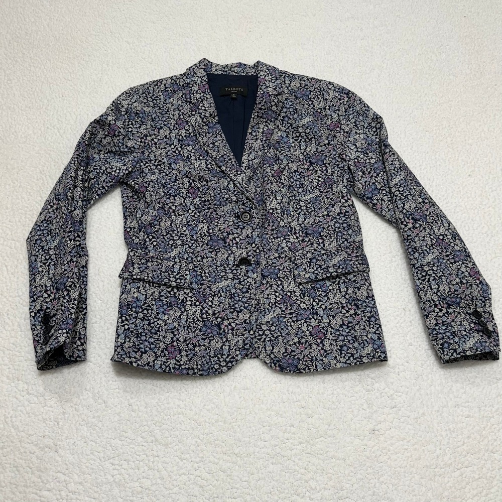 Talbots Petites Blue Floral Cotton Blazer Jacket Size 8P 11/13 CA23147‎